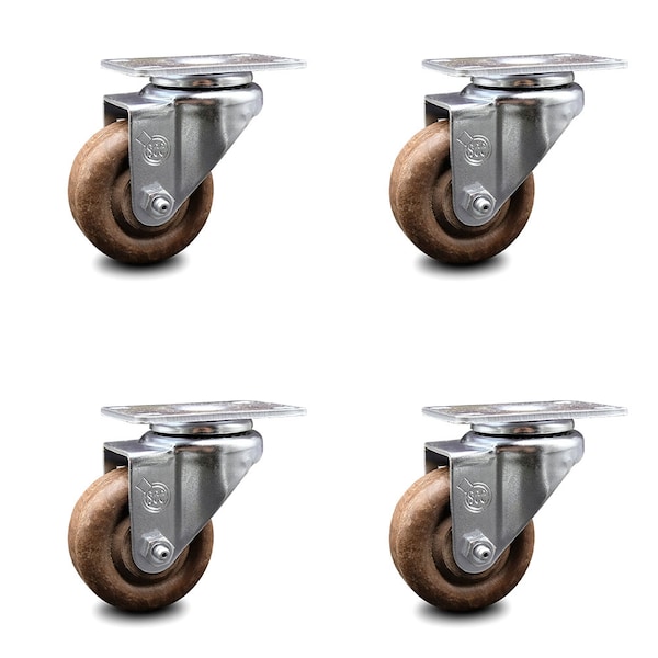 3 Inch High Temp Glass Filled Nylon Wheel Swivel Top Plate Caster Set SCC